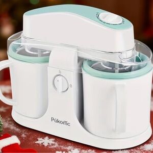 NEW IN BOX-PUKOMC White and Mint Green Ice Cream Maker